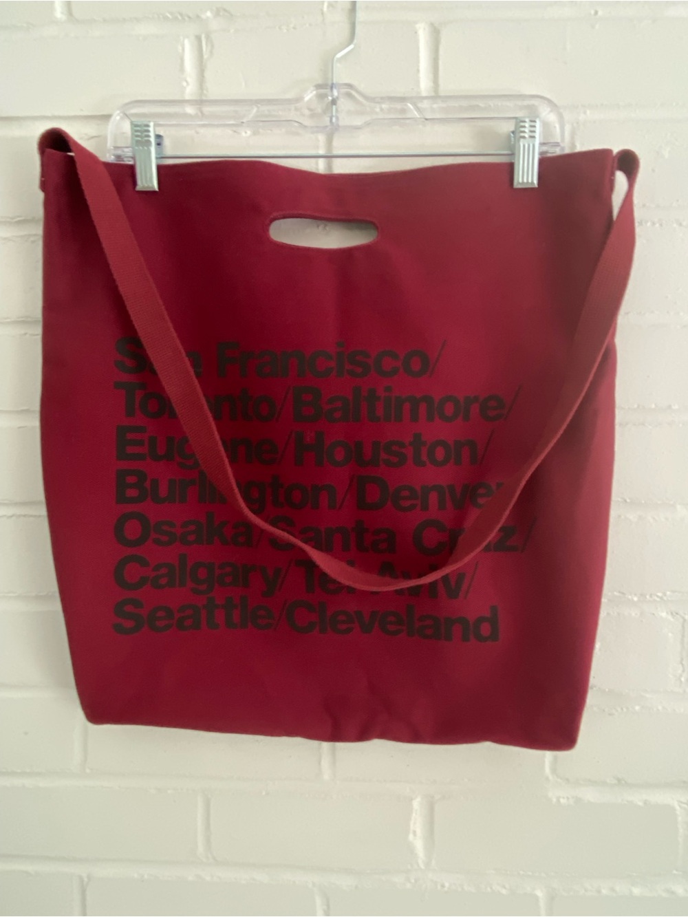 Maroon Crossbody City List Canvas Tote Handle Bag